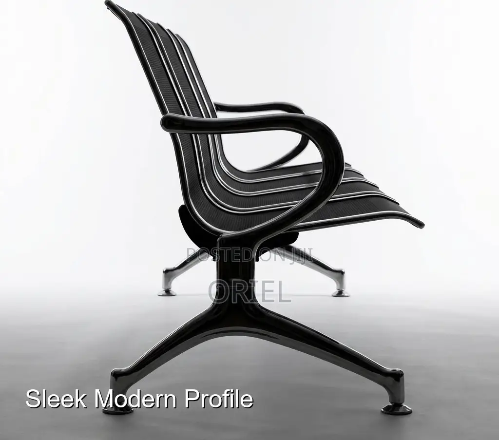 Office Bench : Office 3-Link Black Non-Padded Metallic Bench