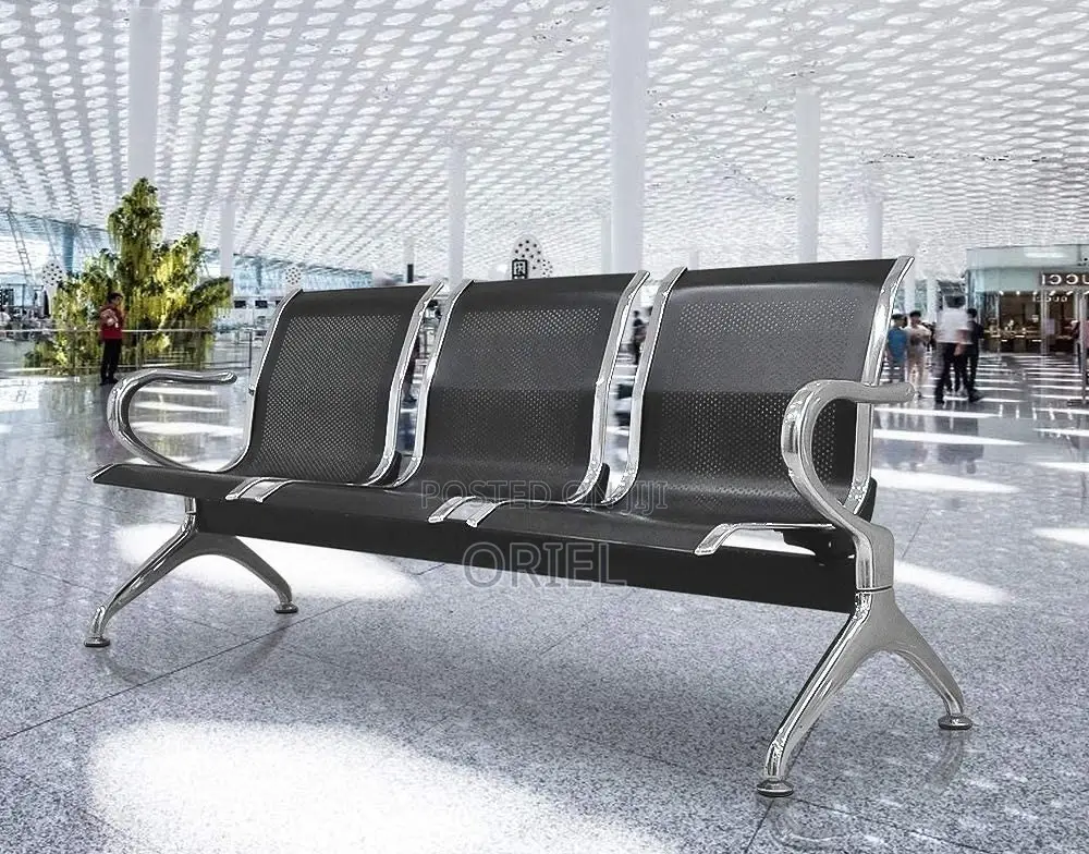 Office Bench : Office 3-Link Black Non-Padded Metallic Bench