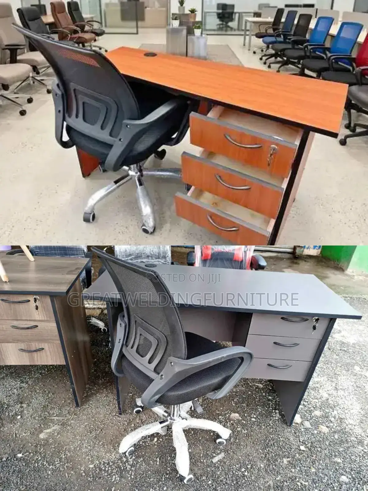 Dark Grey Office Desk and Office Chair