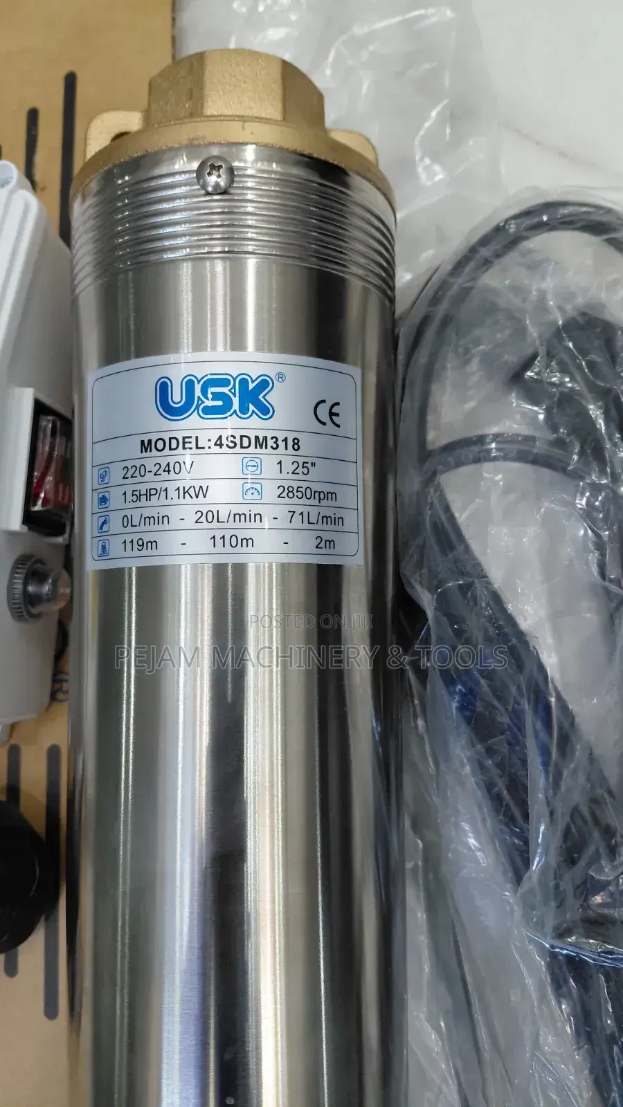 Usk Submersible Pump 1.5hp 4sdm 119metre Head Copper With Control Box