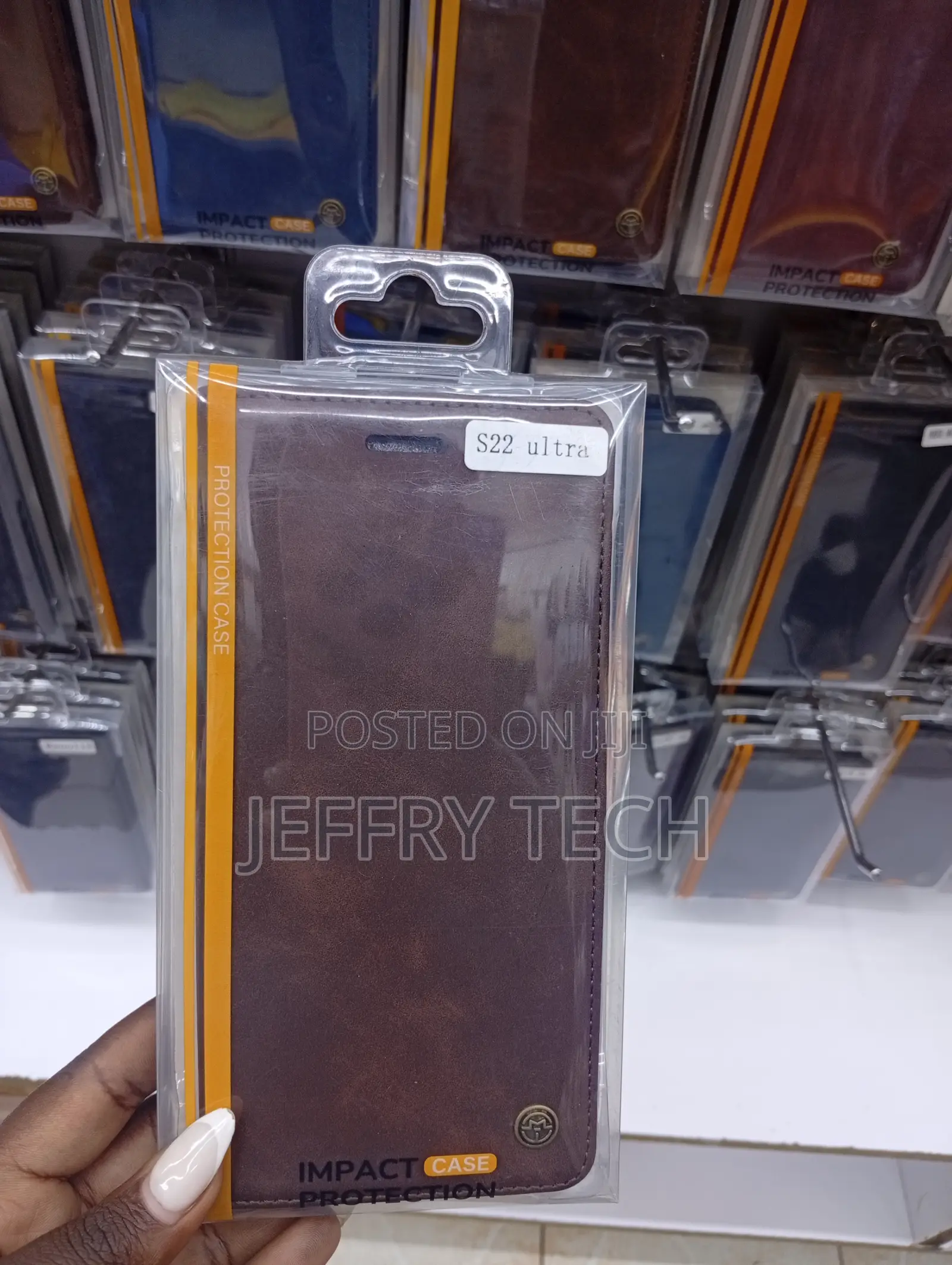 Brown Leather-Style Wallet Flip Case Samsung Galaxy S22 Ultra.
