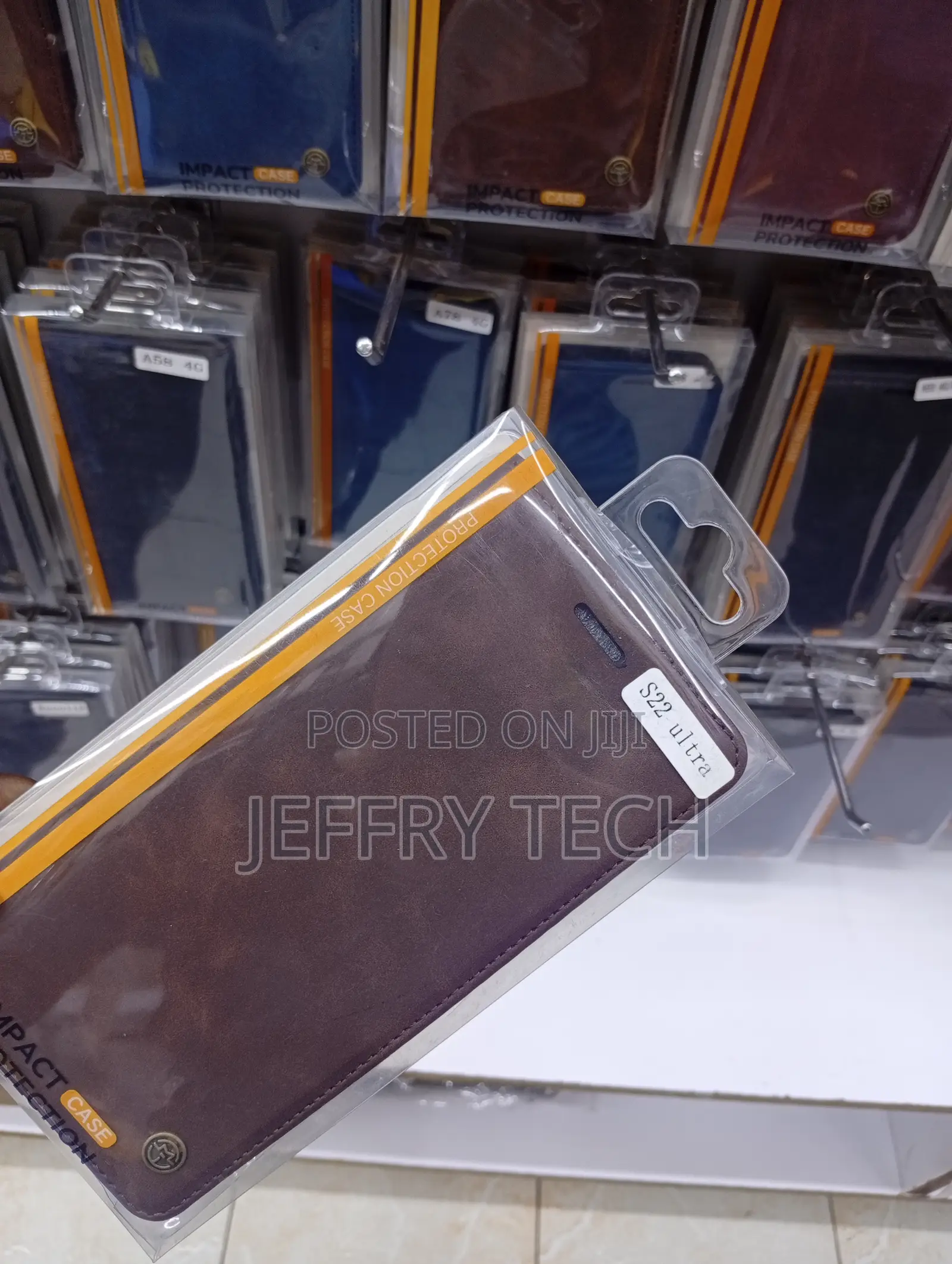 Brown Leather-Style Wallet Flip Case Samsung Galaxy S22 Ultra.