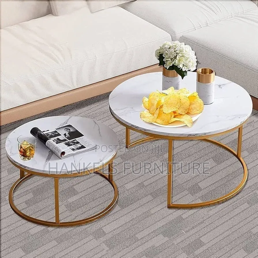 Marble Table -Nesting Stools Round Coffee Table Set