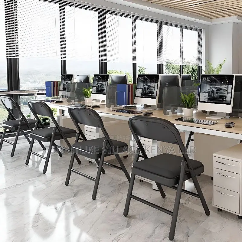 Office Chair : Black Padded Folding Office Chair