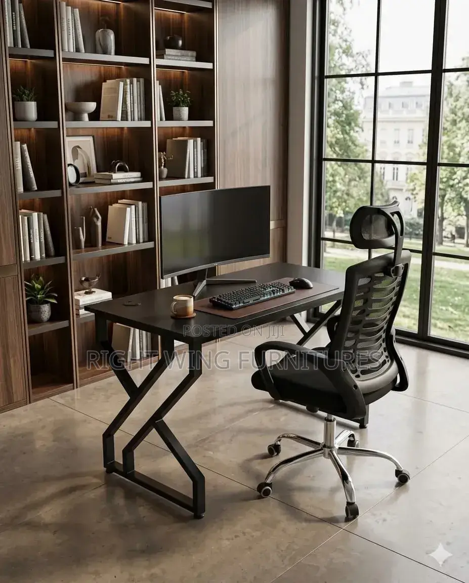 Metallic Office Table +Office Headrest Chair