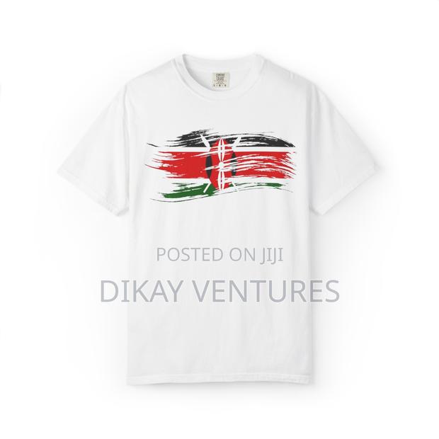 White T-Shirt Printed With Kenyan Flag