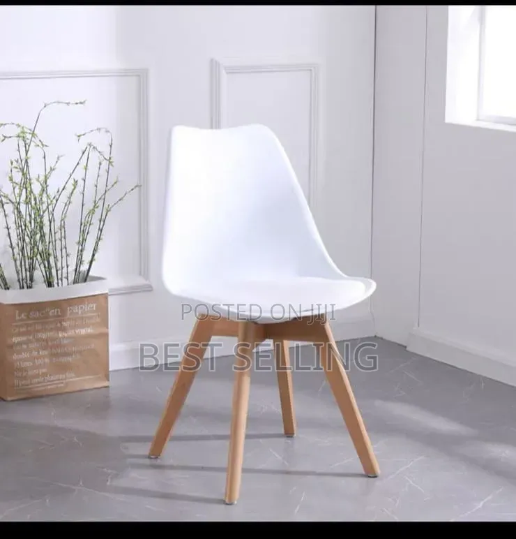 White Padded Chairs Wooden Stands