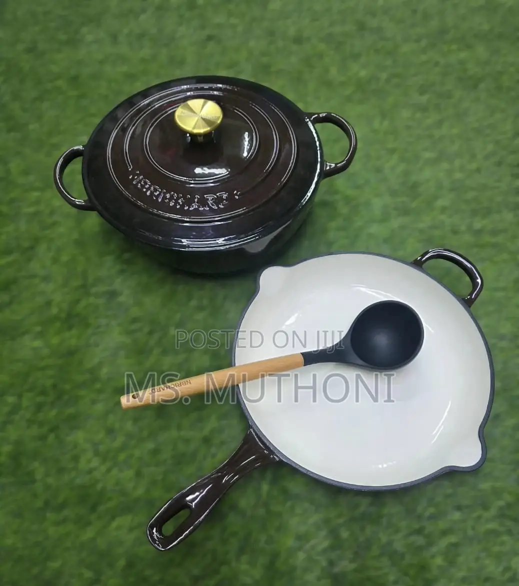 Black / Golden Knobs 3 PCS Heavy Quality Set Enamel Cast Iron Pots