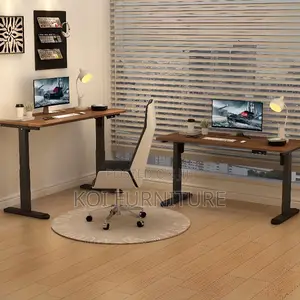 Office Table; 1400mm Brown Top Adjustable Home Office Desktop Desk
