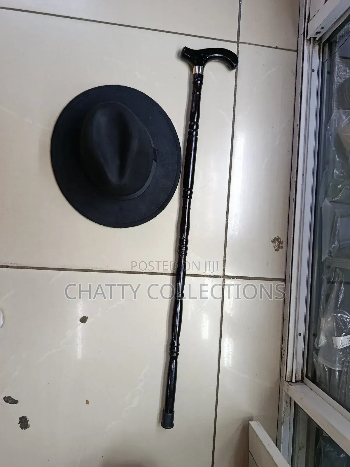 Black Fedora Hat With Walking Stick
