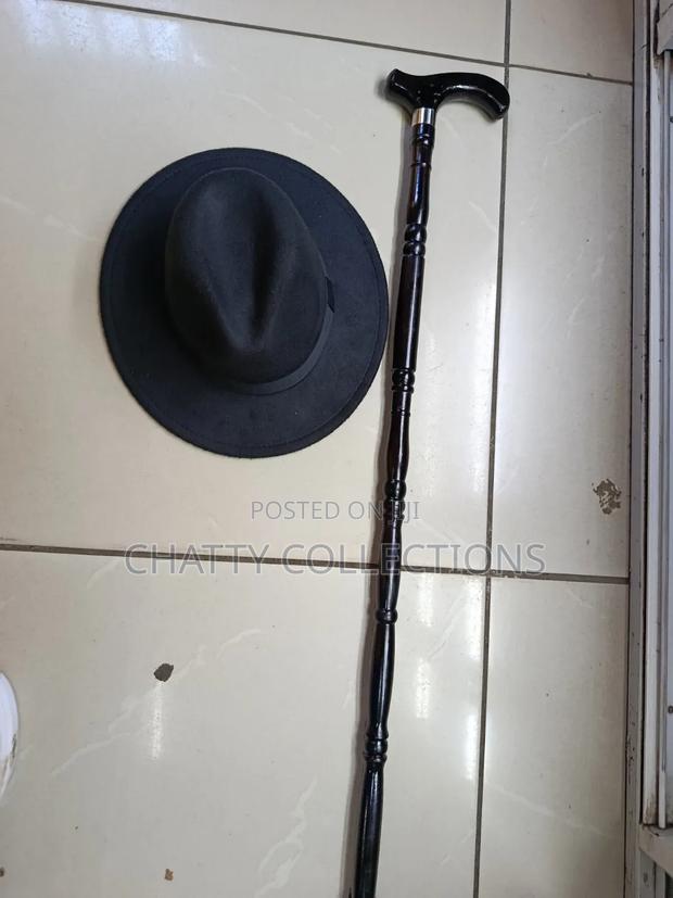 Black Fedora Hat With Walking Stick - thumbnail 2