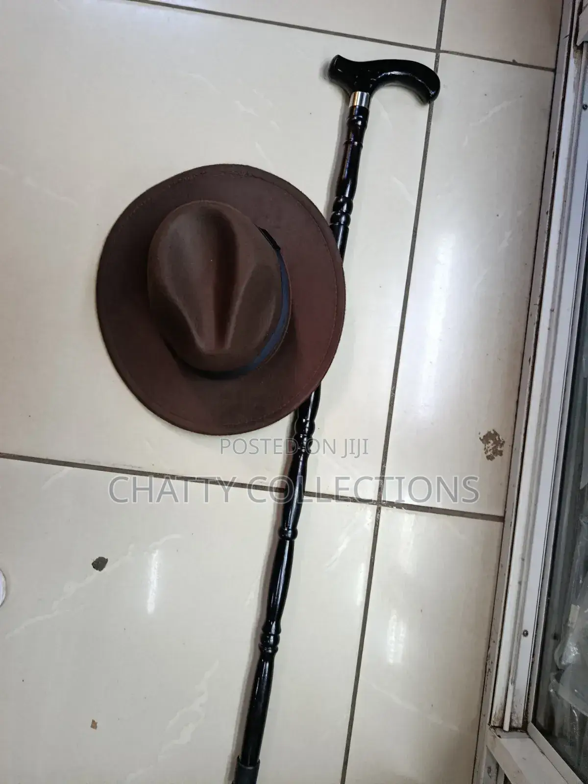 Dark Brown Unisex Fedora Hat With Walking Stick