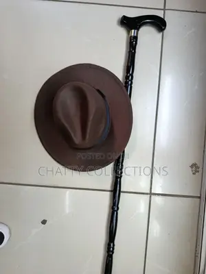 Dark Brown Unisex Fedora Hat With Walking Stick