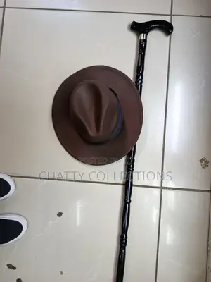 Dark Brown Unisex Fedora Hat With Walking Stick