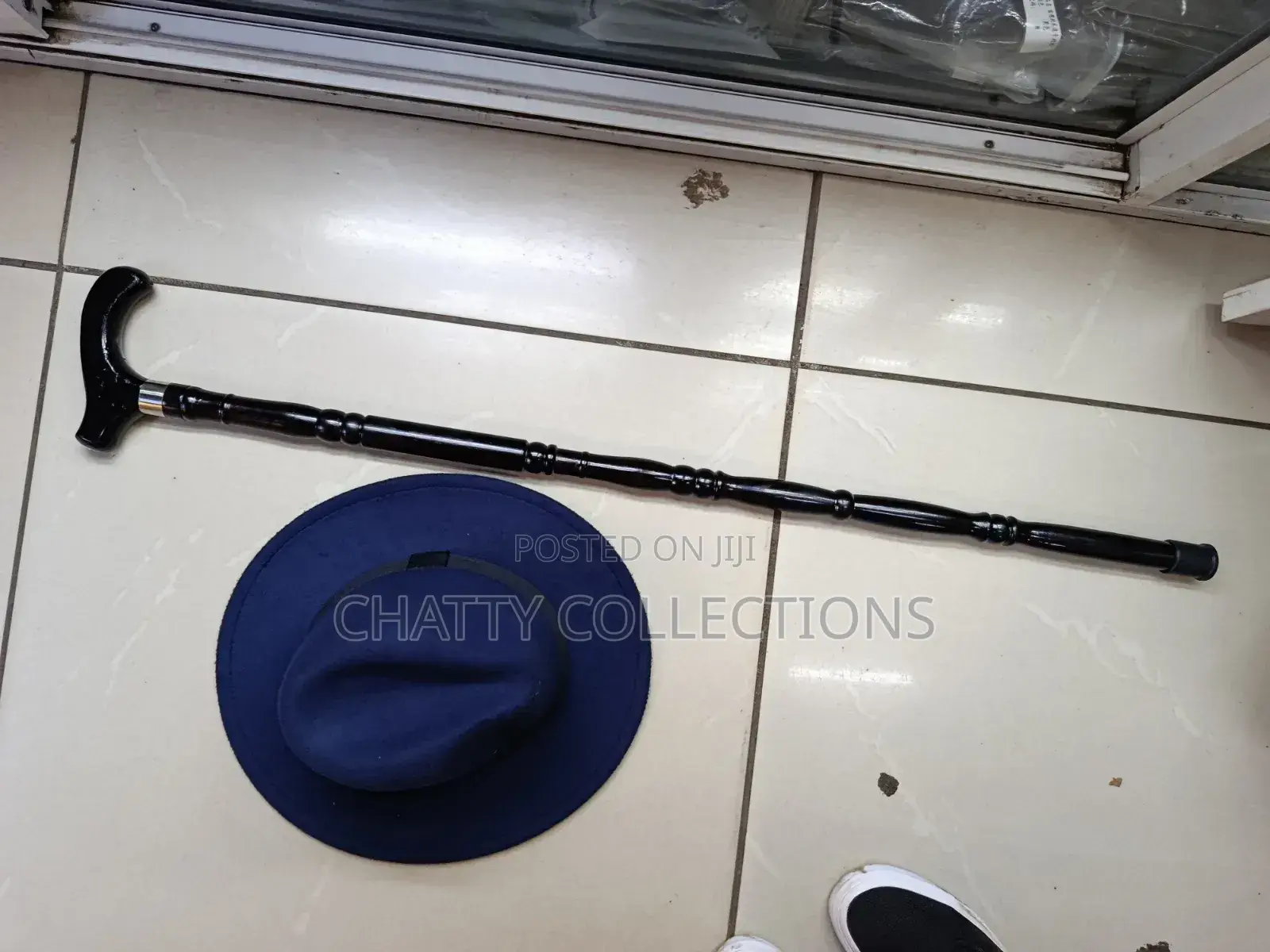 Navy Blue Unisex Fedora Hat With Walking Stick