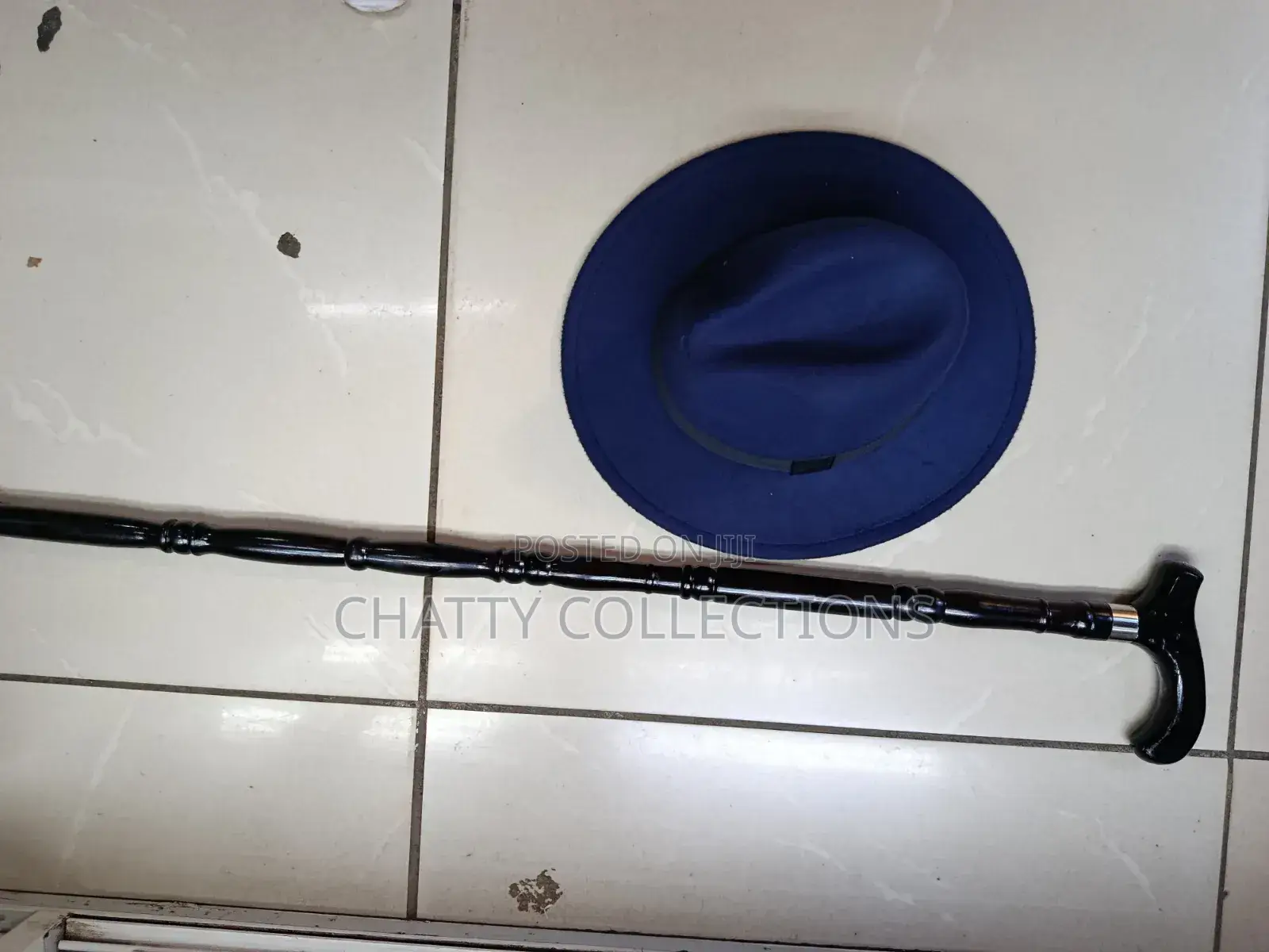 Navy Blue Unisex Fedora Hat With Walking Stick