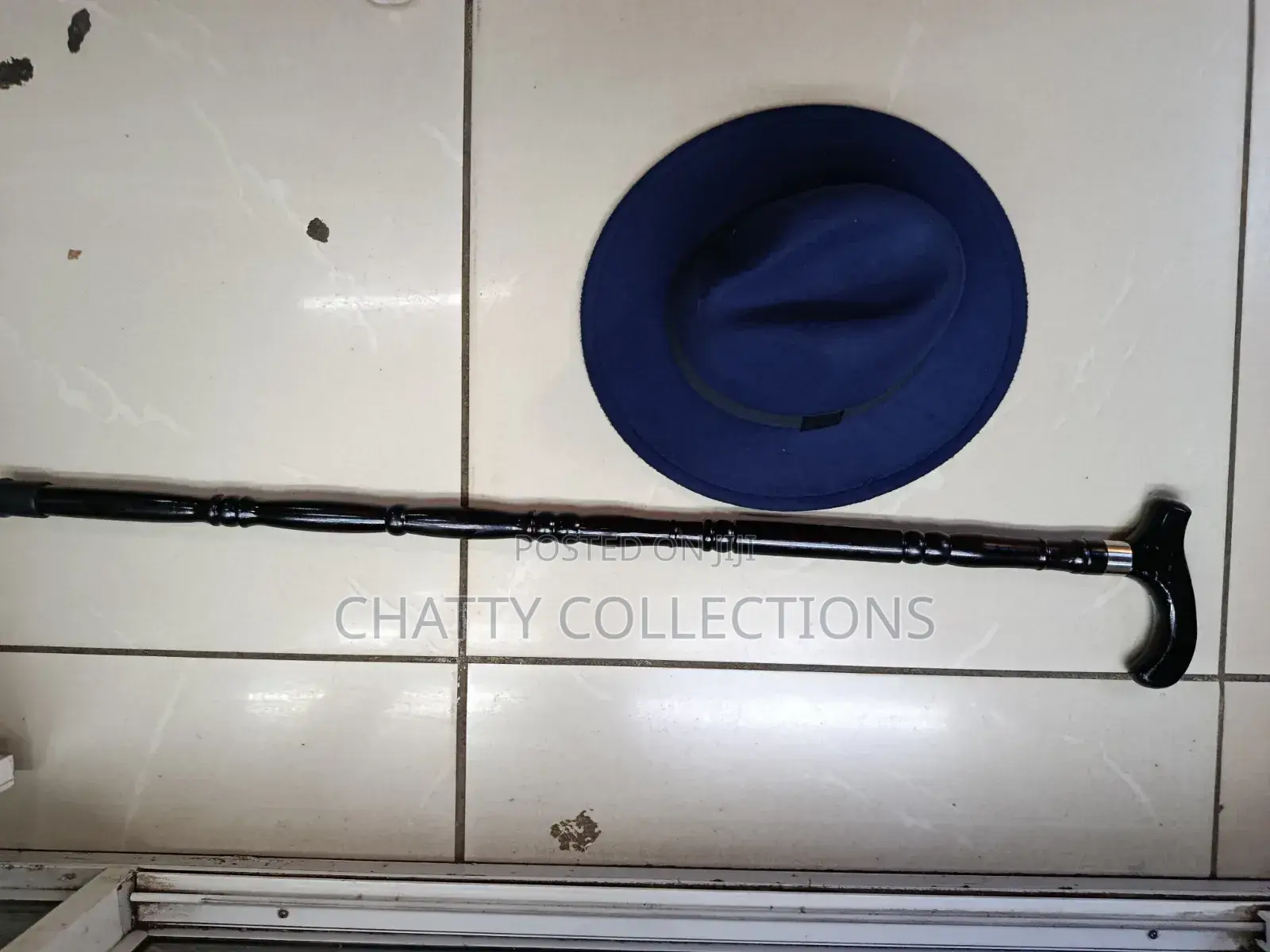 Navy Blue Unisex Fedora Hat With Walking Stick