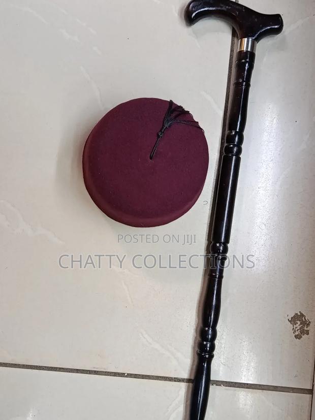 Gents Maroon Oga Hat With Walking Stick
