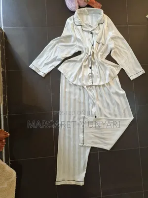 Striped White Silky Pj