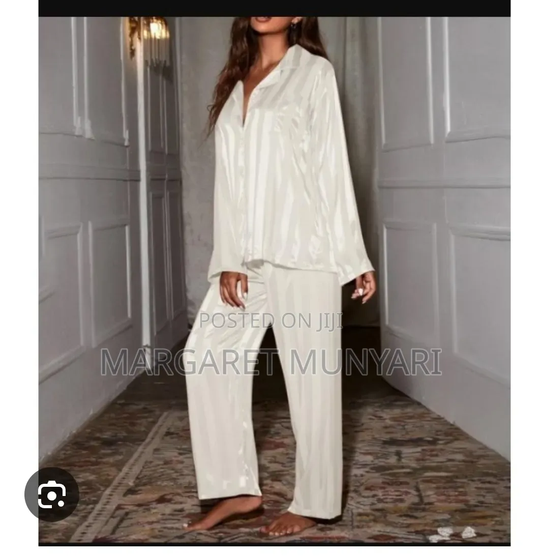 Striped White Silky Pj