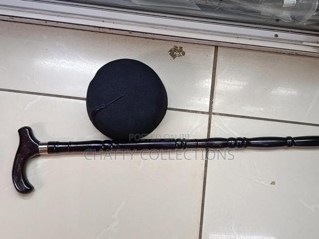 Black Men Oga Hats With Tassel With Walking Stick - thumbnail 2