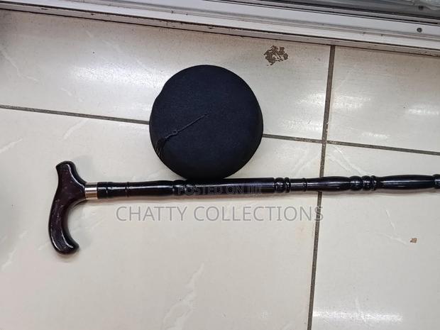 Black Men Oga Hats With Tassel With Walking Stick - thumbnail 3