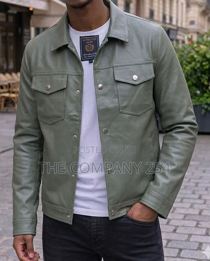 Quality Casual Leather Men Designer Double Pocket Jacket