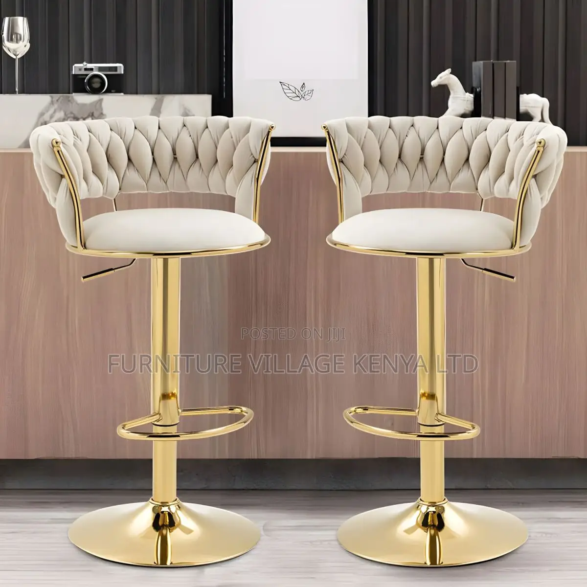 Barstool; Faux Leather Adjustable Seating Bar Stool