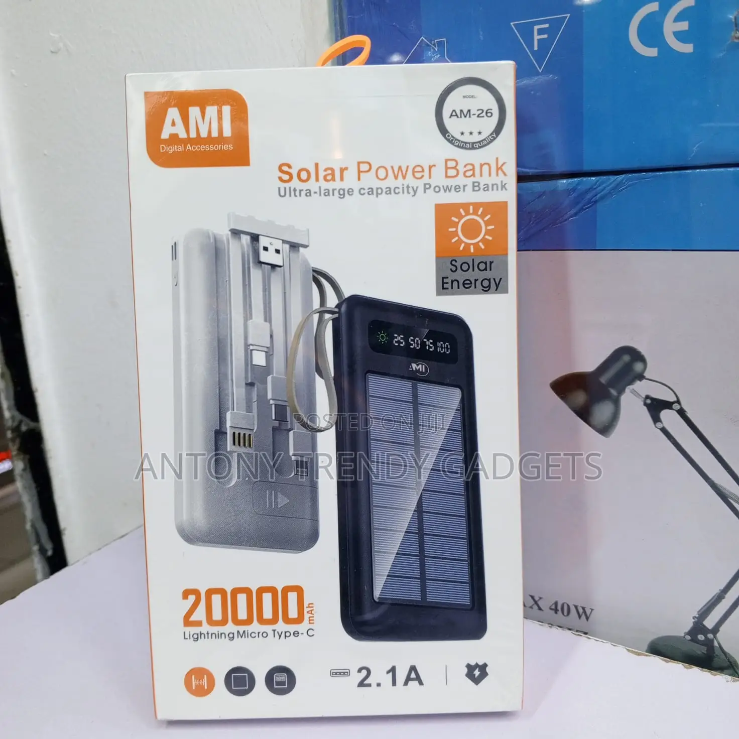 Ami Am-26 Portable Solar Charger Power Bank With Led