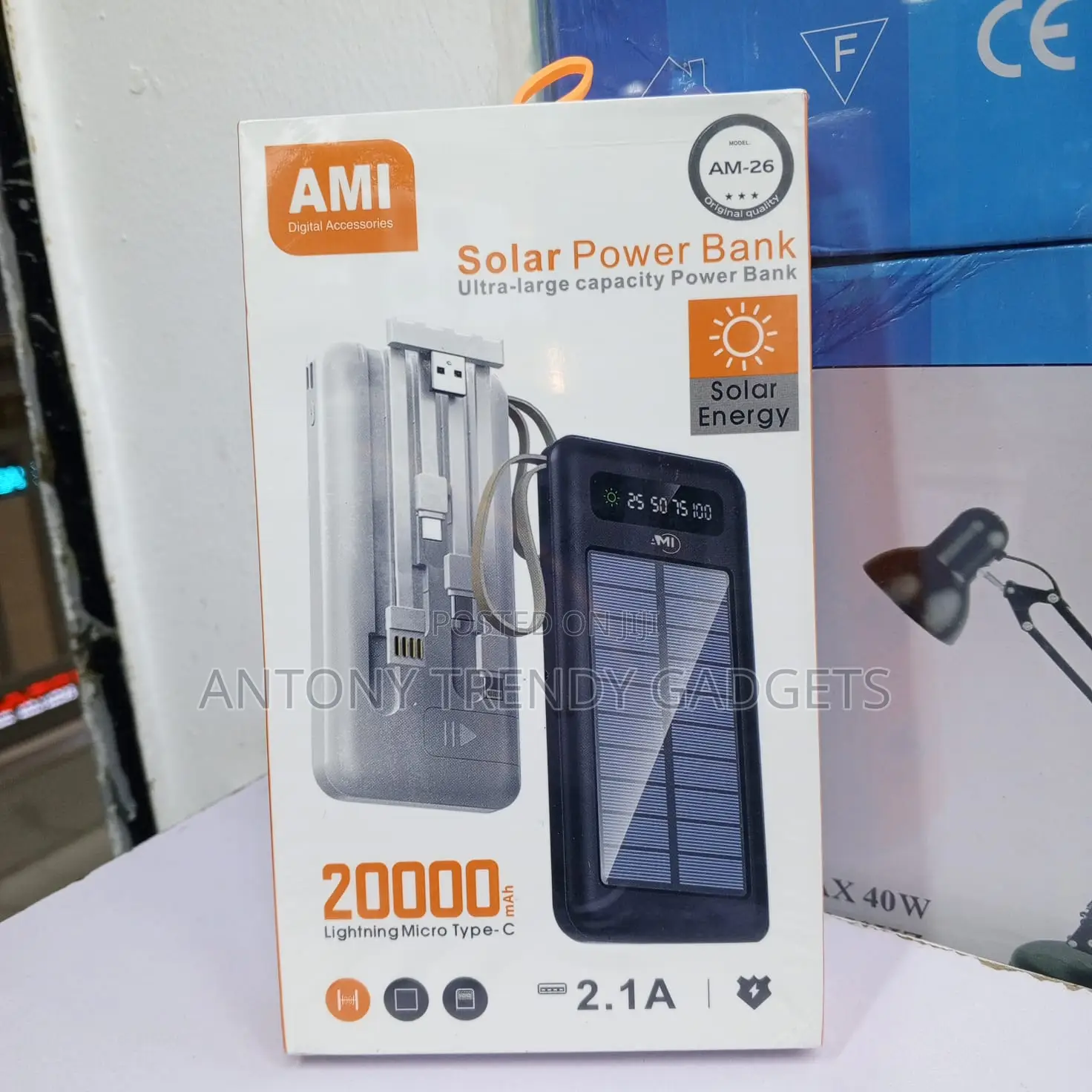 Ami Am-26 Portable Solar Charger Power Bank With Led