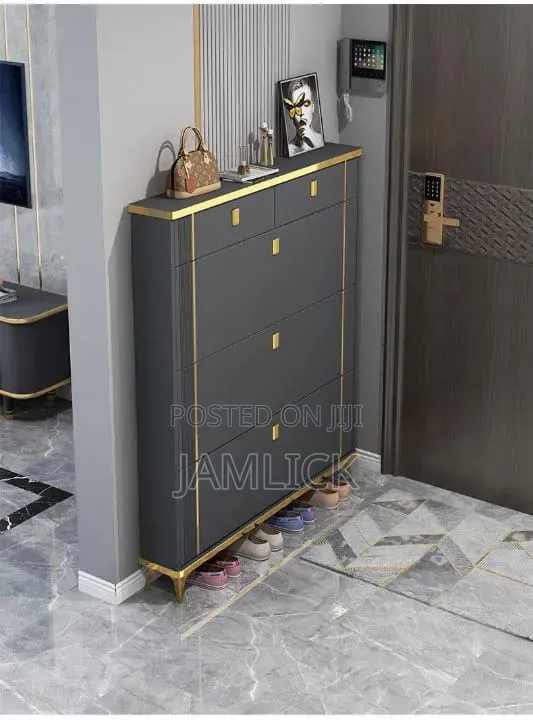 Grey Silver Bucket Flip Shoe Cabinet