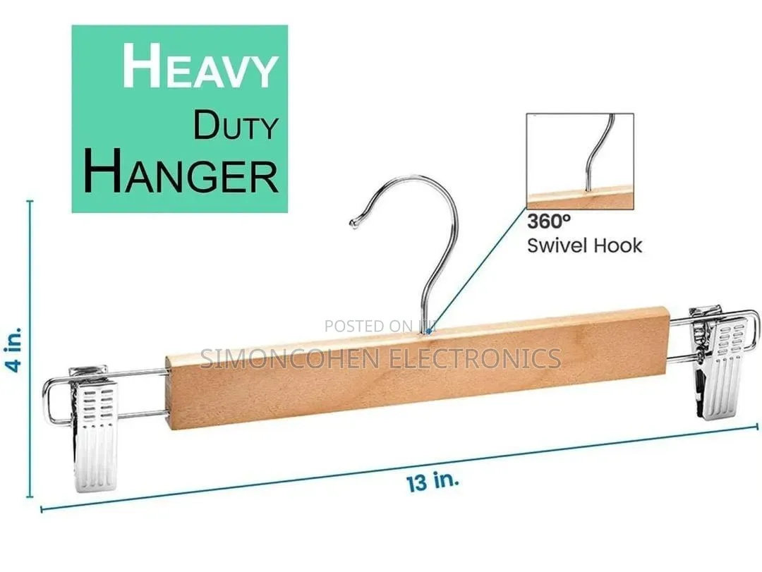 5pcs Set Heavy Duty Non Slip Clip ,Rust Free Closet Wooden Hanger