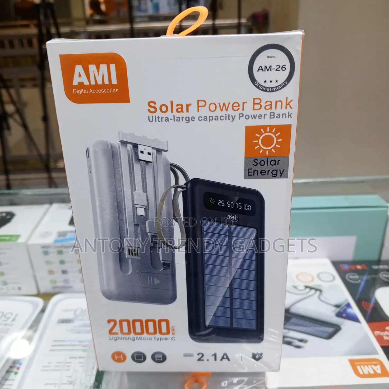 Ami Am-26 20000mah Solar Charger Type-C Micro Lightning