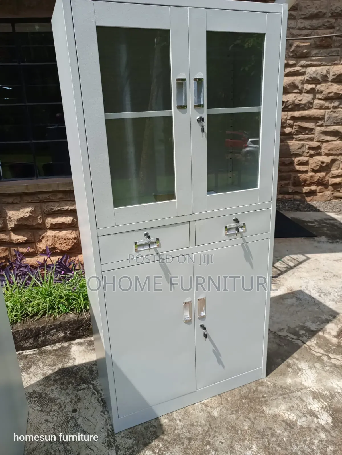 Metallic 2 Door Glass Lockable Cabinet