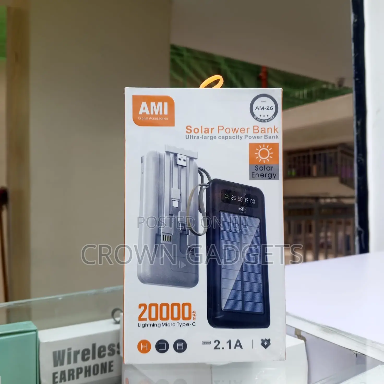 Ami Am-26 Solar Power Bank 20000mah Fast Charge Dual Usb