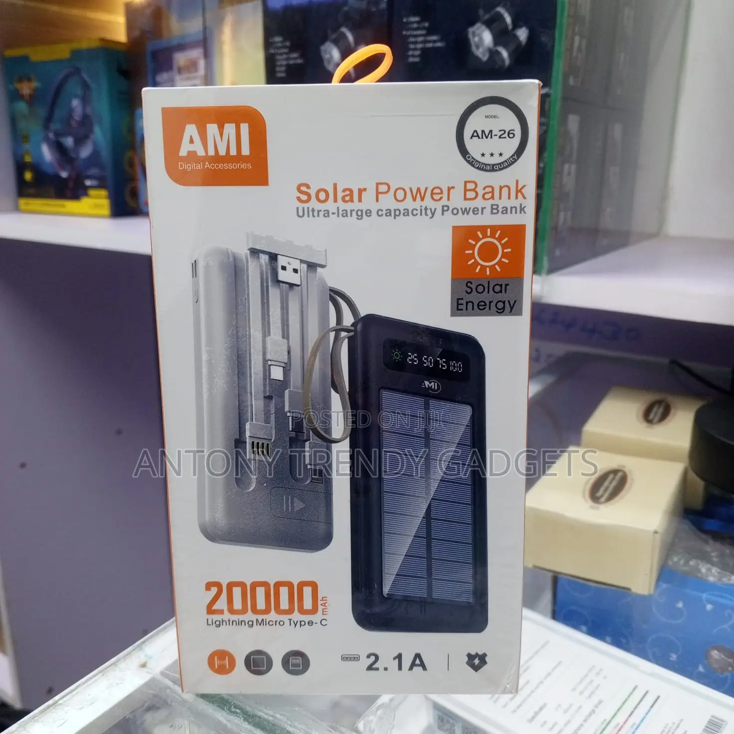 Ami Am-26 Solar Charger 20000mah With Led Torch Light