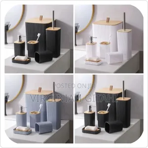 6 in Luxury Bathroom Accessories Set With Bamboo Lid.