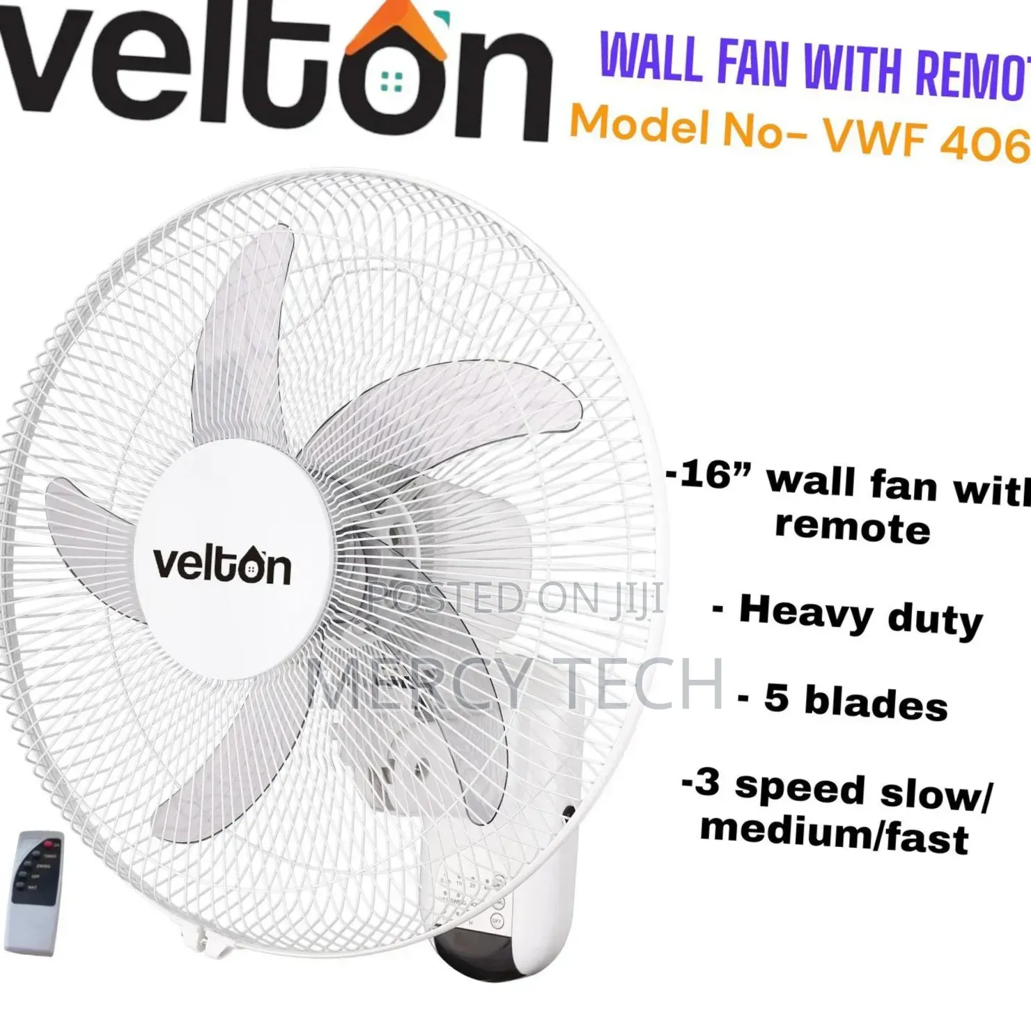 Velton* Wall Fan With Remote, Model *Vwf 40633*