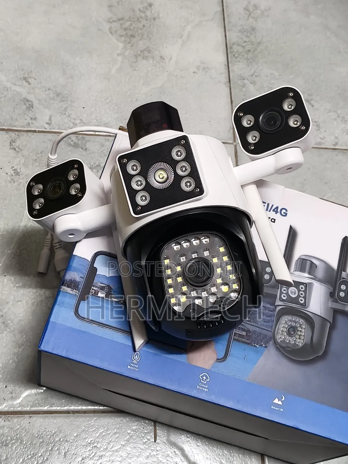 Outdoor Security System Triple Lens CCTV 4g Model Alarm Siren