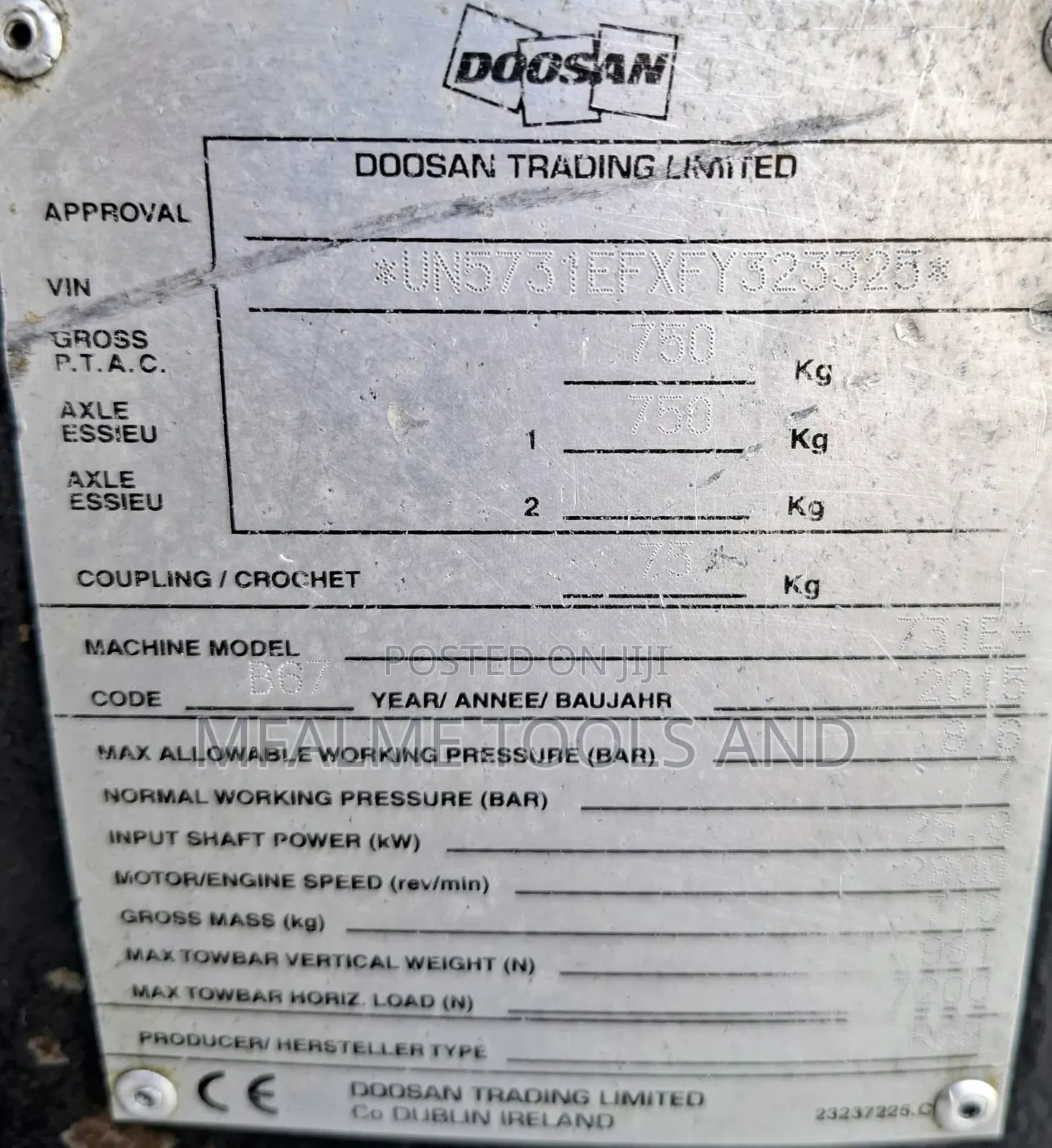 Compressor 2015 Doosan 731e+ 3cyl Diesel 10bars 105cfm Ex-Uk