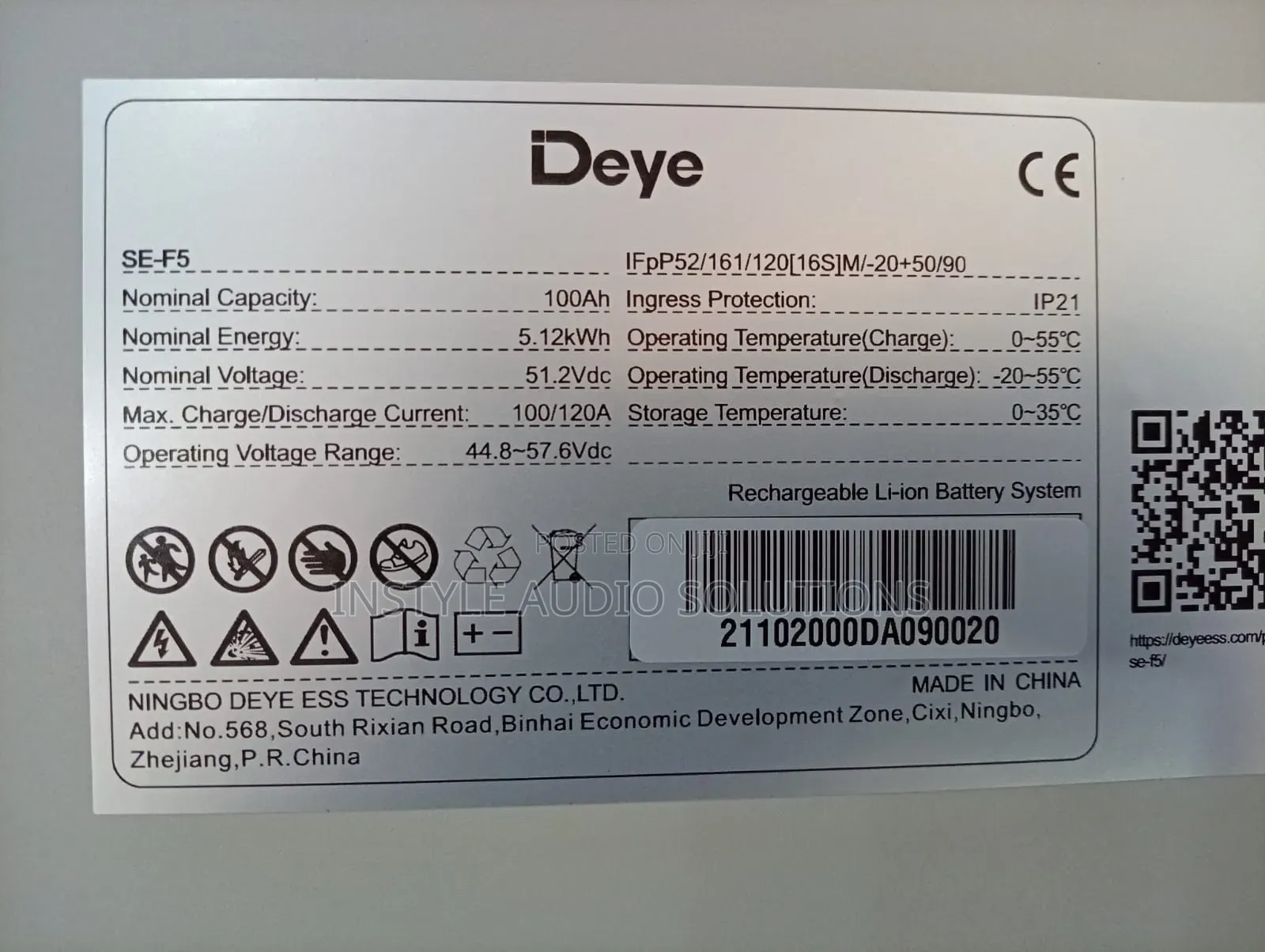 Deye 5.12kwh - 51.2v Lv (100ah) High Quality Lithium Ion Solar Battery