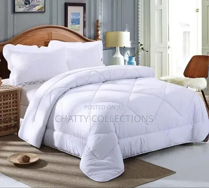 Tc 6 by 7 White Binded Duvets With 1 Bedsheet and 2 Pillow Cases