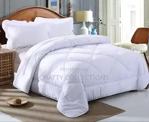 Tc 6 by 7 White Binded Duvets With 1 Bedsheet and 2 Pillow Cases