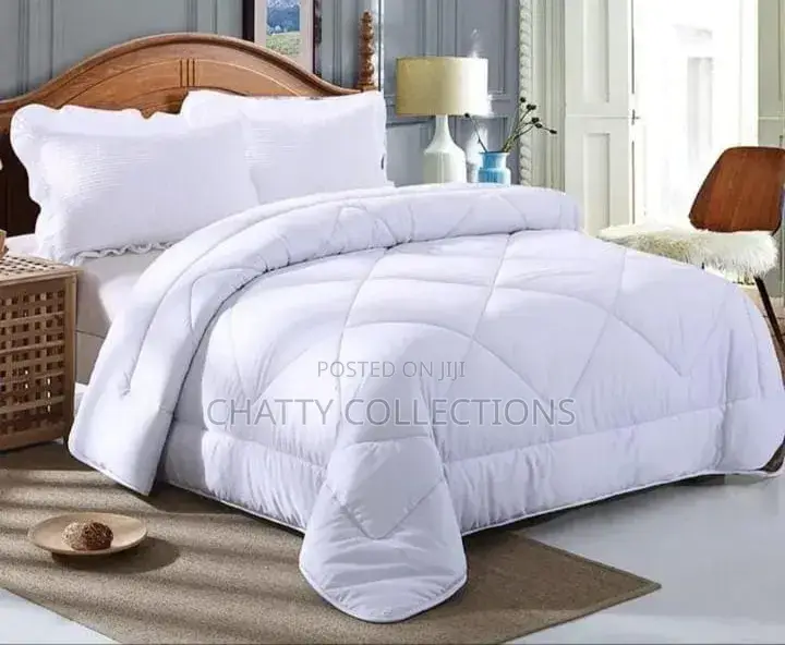 Tc 6 by 7 White Binded Duvets With 1 Bedsheet and 2 Pillow Cases