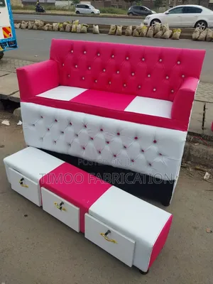 Pedicure 3 Seater With Drawers Pink and White