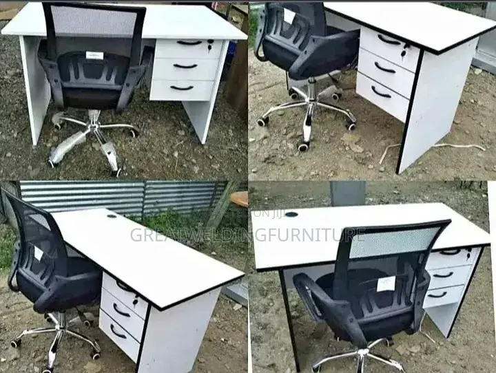1.2m S White Study Table With a Black Office Mesh Chair