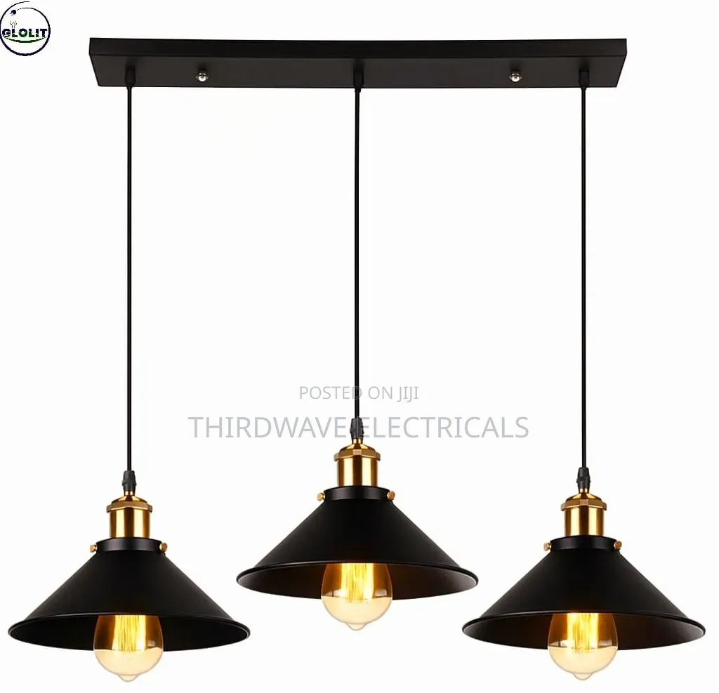 3 in 1 Vintage Industrial Pendant Light Fixture With a Black Metal