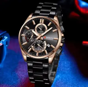Black and Gold Curren Chronograph Gents Watches With Luminous Arms