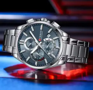 Silver Curren Chronograph Gents Watches With Luminous Arms