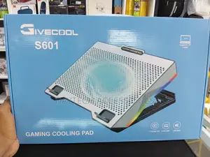 Height-Adjustable Laptop Cooling Pad With RGB Lighting One Large Fan.